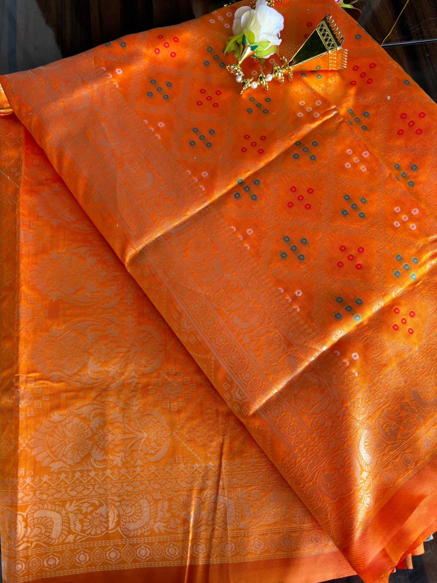 Yellow Bhandani Silk Saree