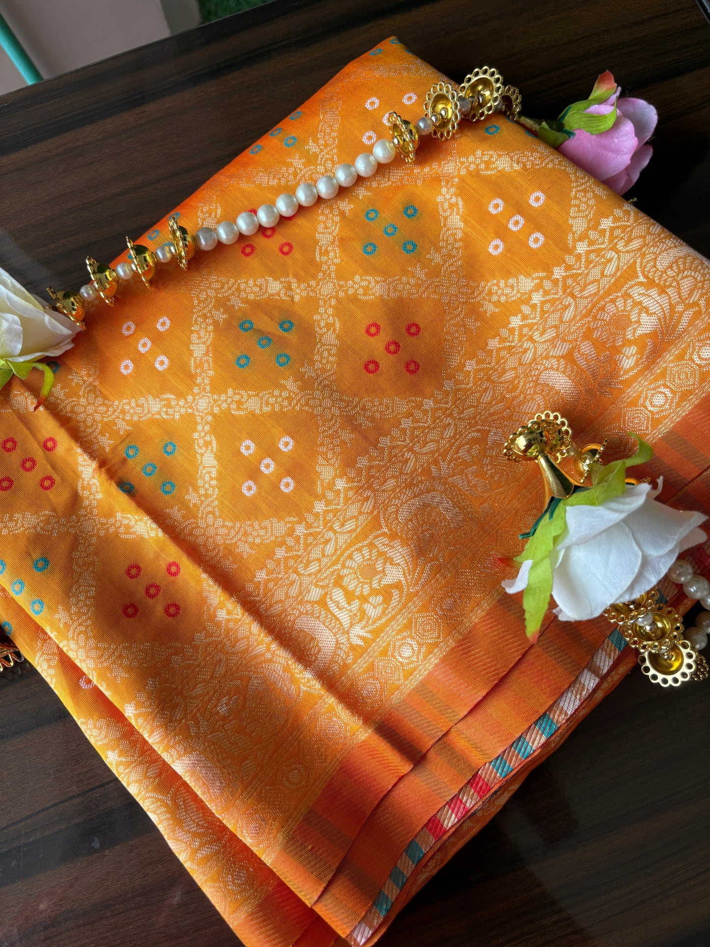 Yellow Bhandani Silk Saree