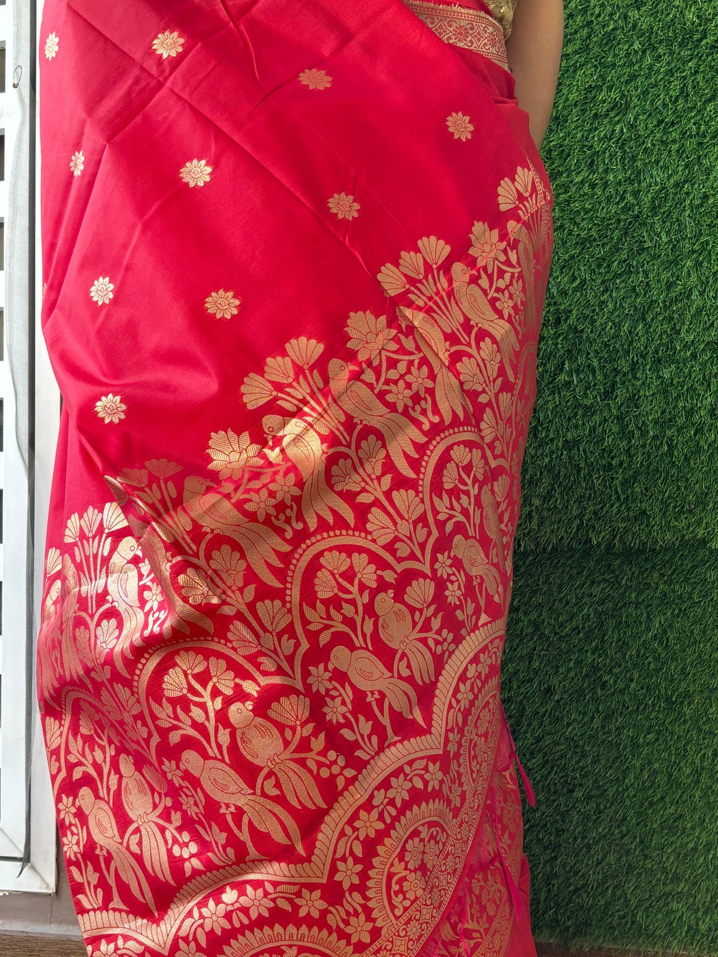 Red Parrot Saree