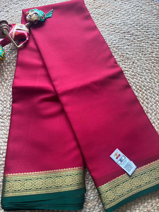Pure Mysore Silk Single Border Maroon and Green Saree