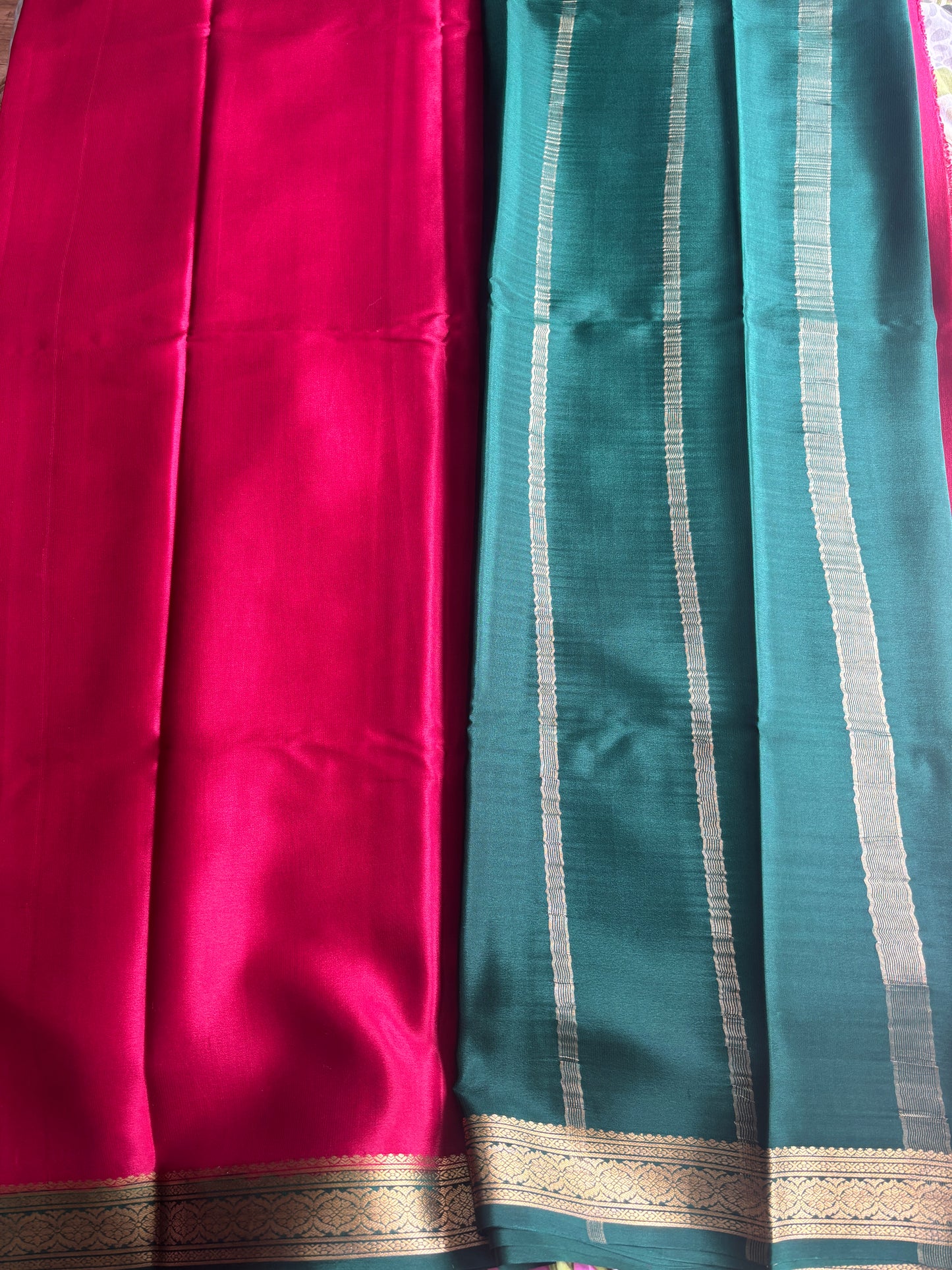 Pure Mysore Silk Single Border Maroon and Green Saree