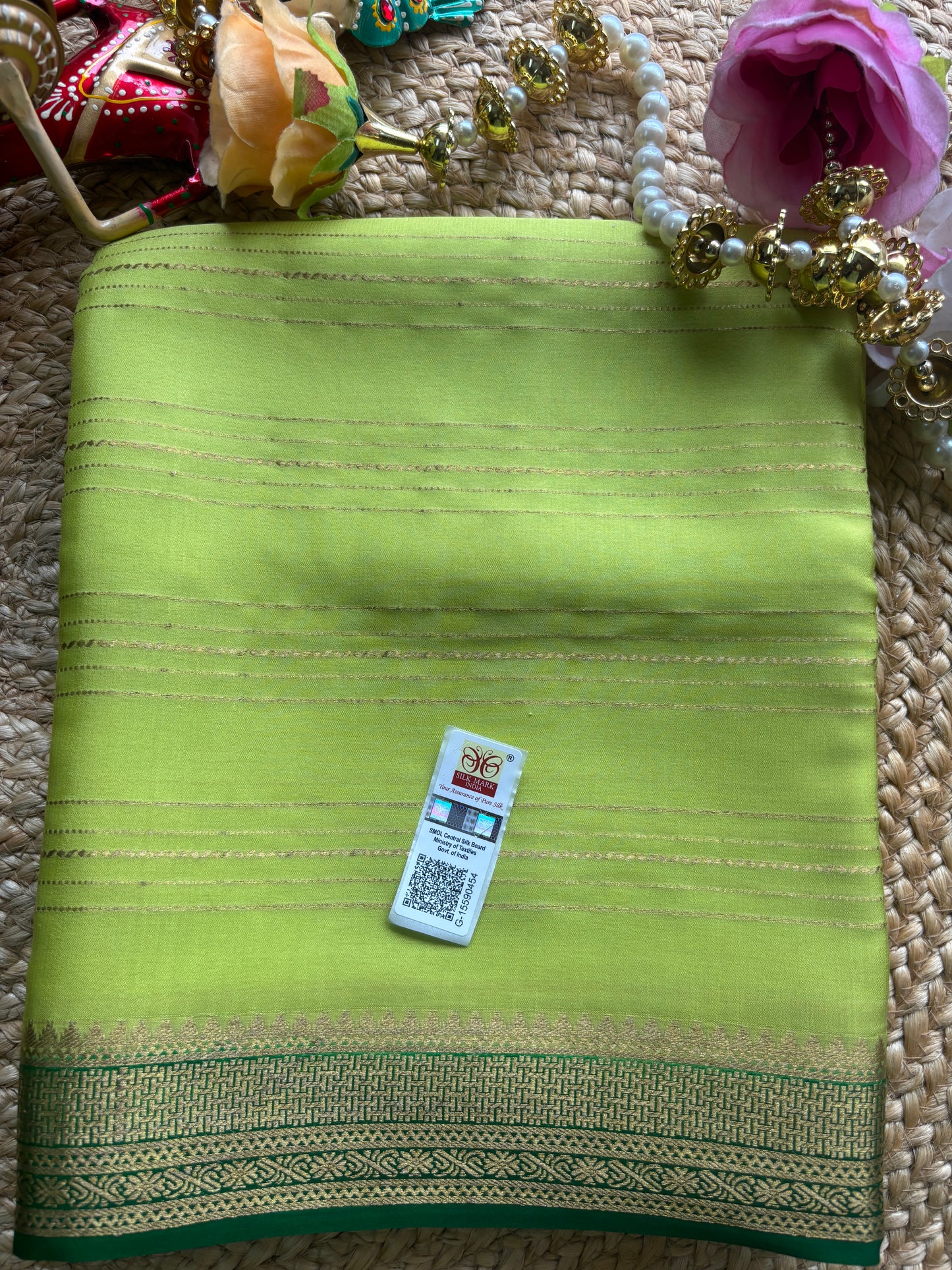 Pure Mysore Silk four line green