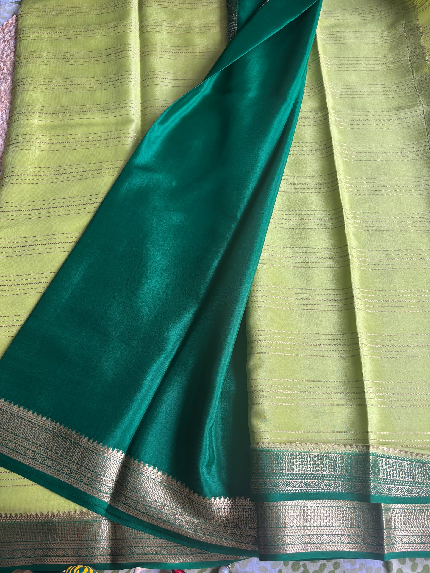 Pure Mysore Silk four line green
