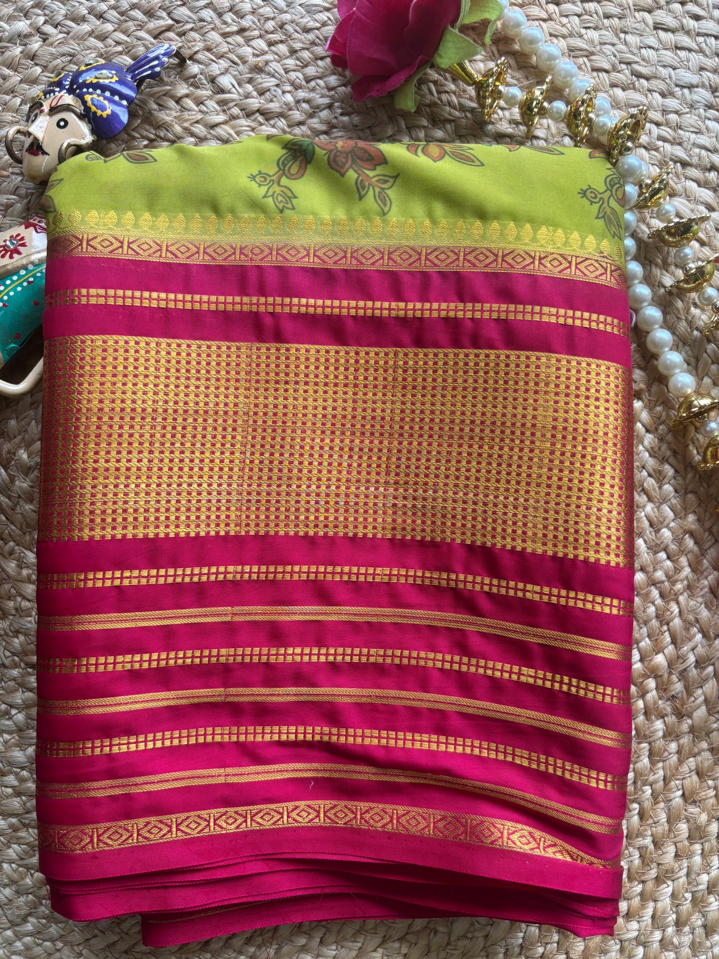 Semi Crepe Printed Green Saree