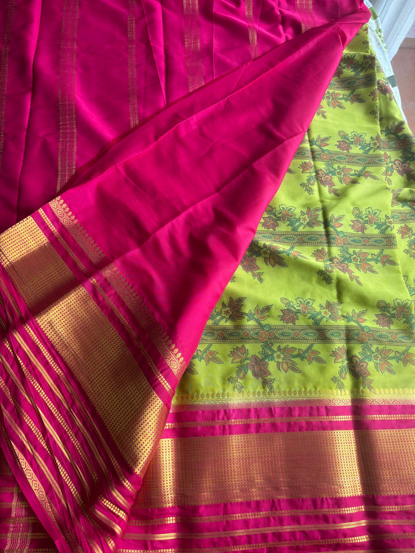 Semi Crepe Printed Green Saree