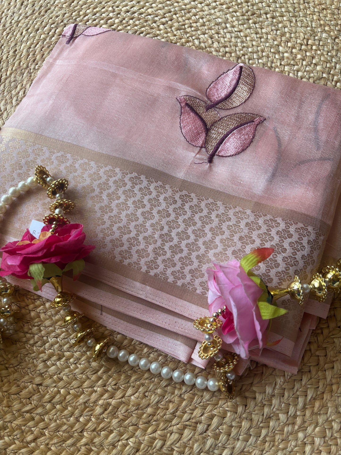 Dola Silk Leave design Peach color saree