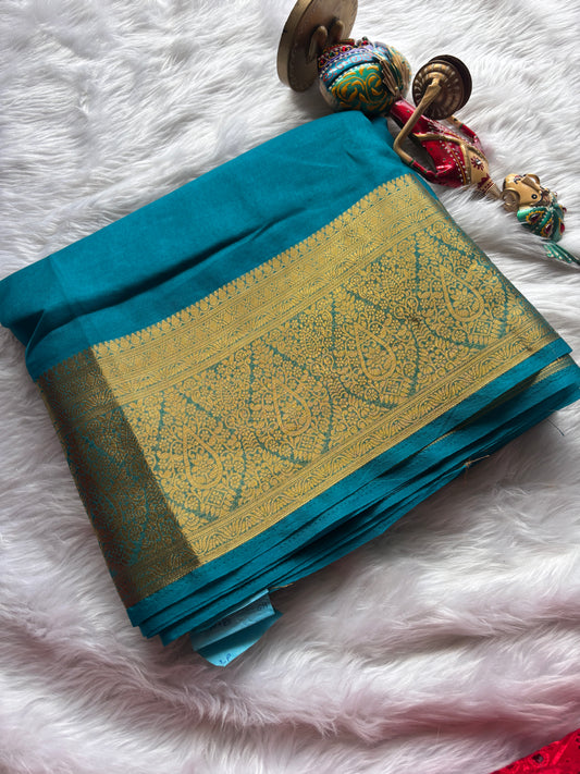 Saffair Rama Green Plain Silk Organza Saree