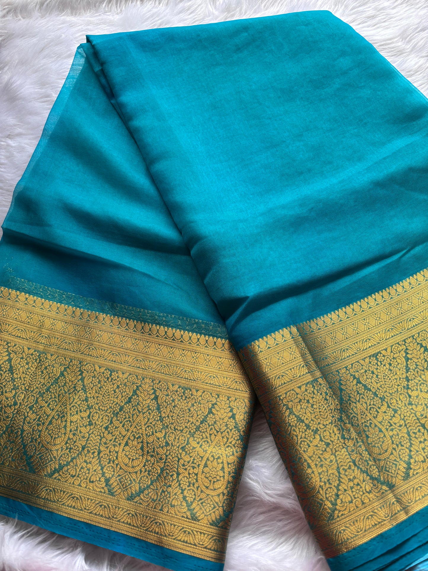 Saffair Rama Green Plain Silk Organza Saree