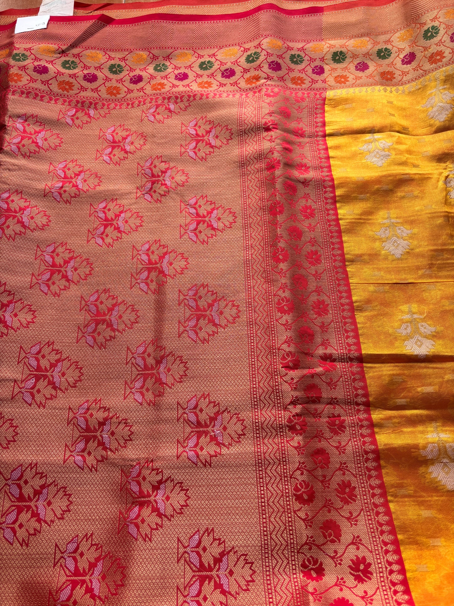 Yellow and Red Silk Organza Saree