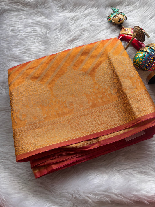 Yellow Lehariya Silk Saree