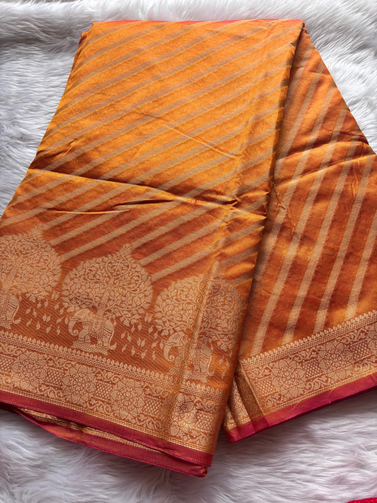 Yellow Lehariya Silk Saree