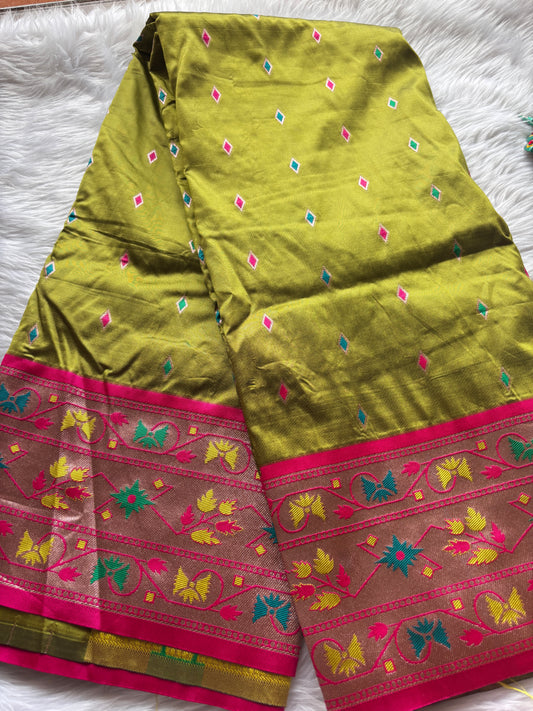 Mehandi Color Paithani Design Silk Saree
