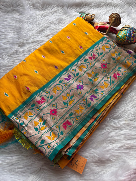 Yellow Paithani Design Silk Saree
