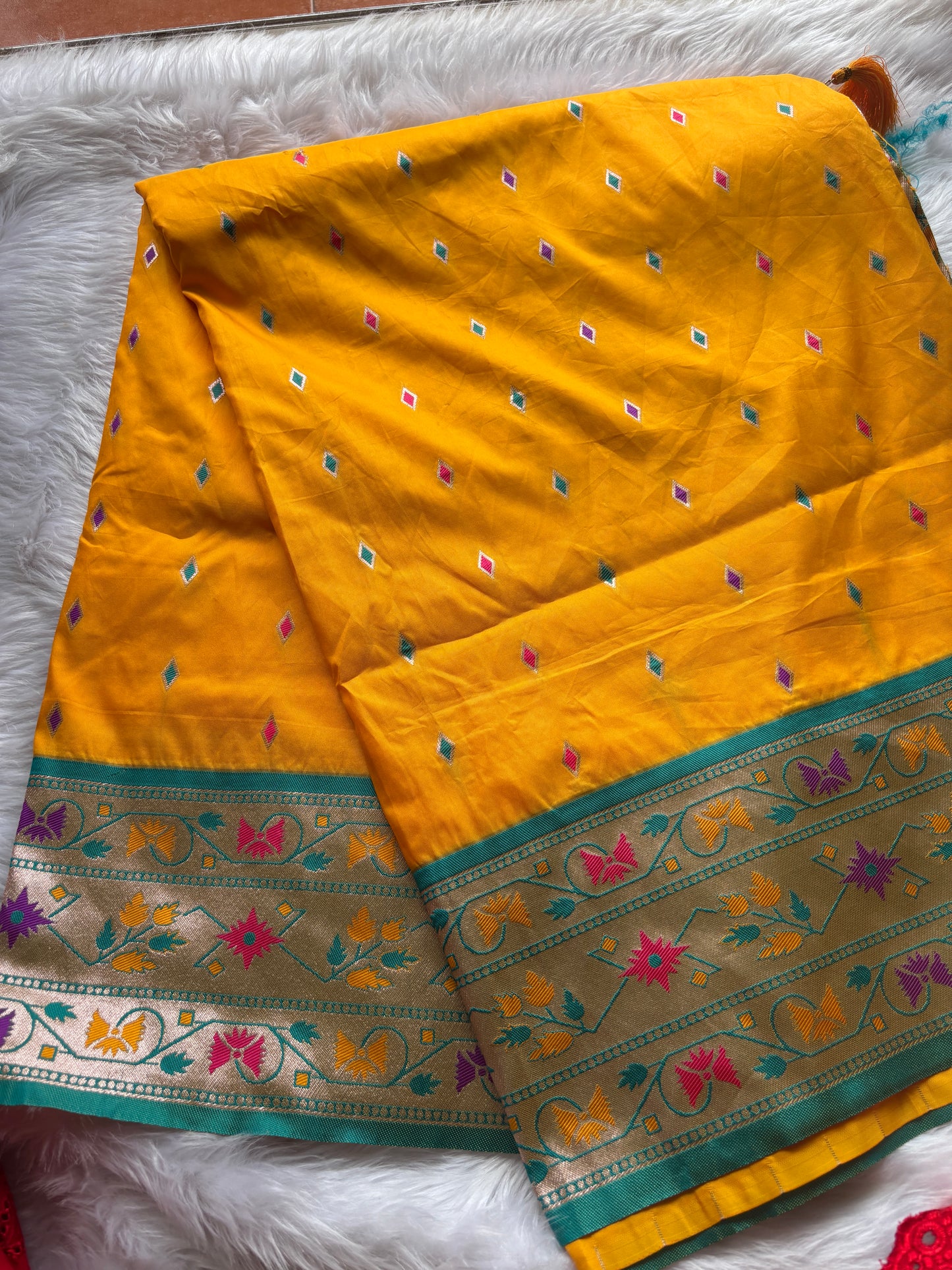 Yellow Paithani Design Silk Saree