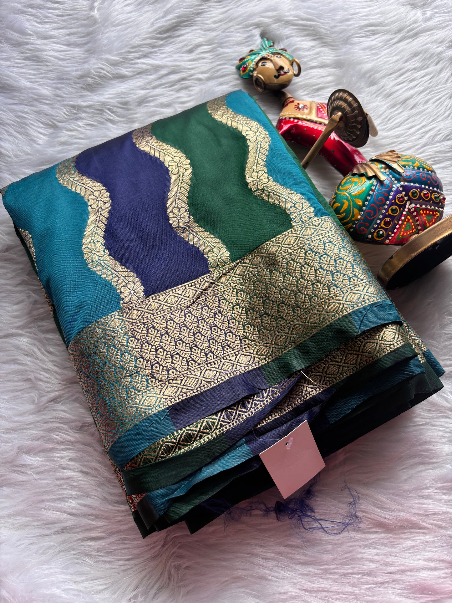 Lehariya Blue and Green Soft Silk Saree