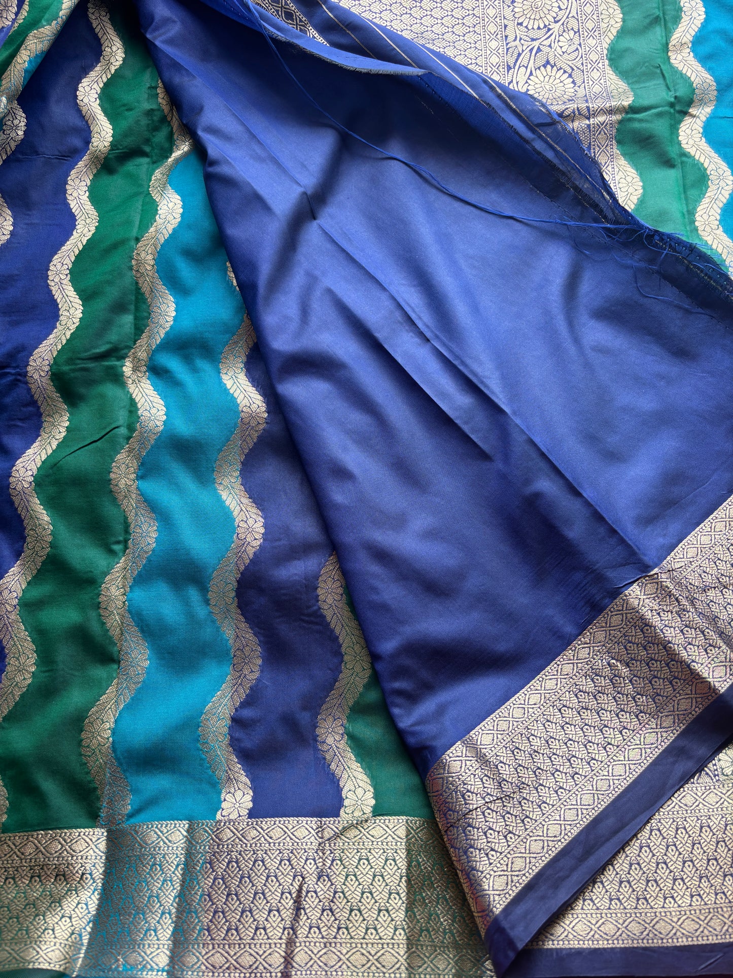 Lehariya Blue and Green Soft Silk Saree