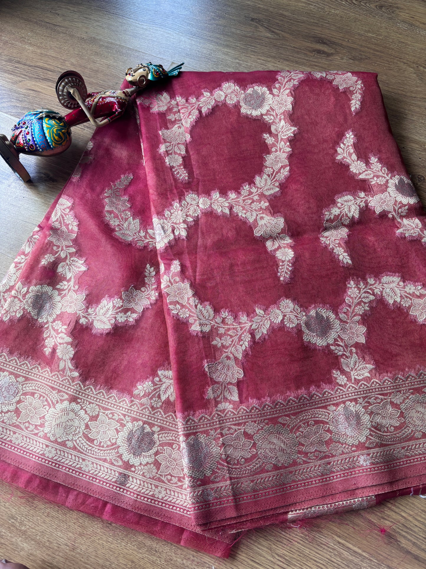 Pinkish Brown Organza Silk Saree