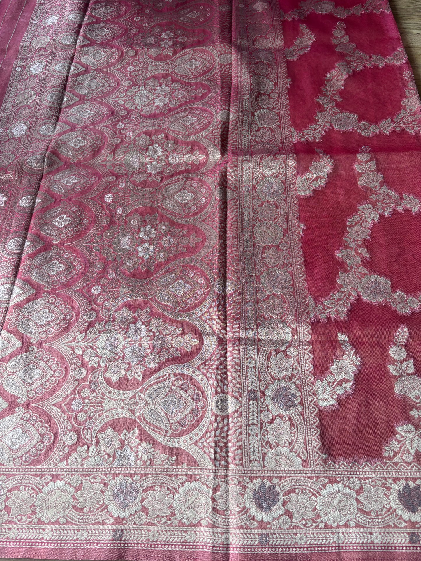 Pinkish Brown Organza Silk Saree