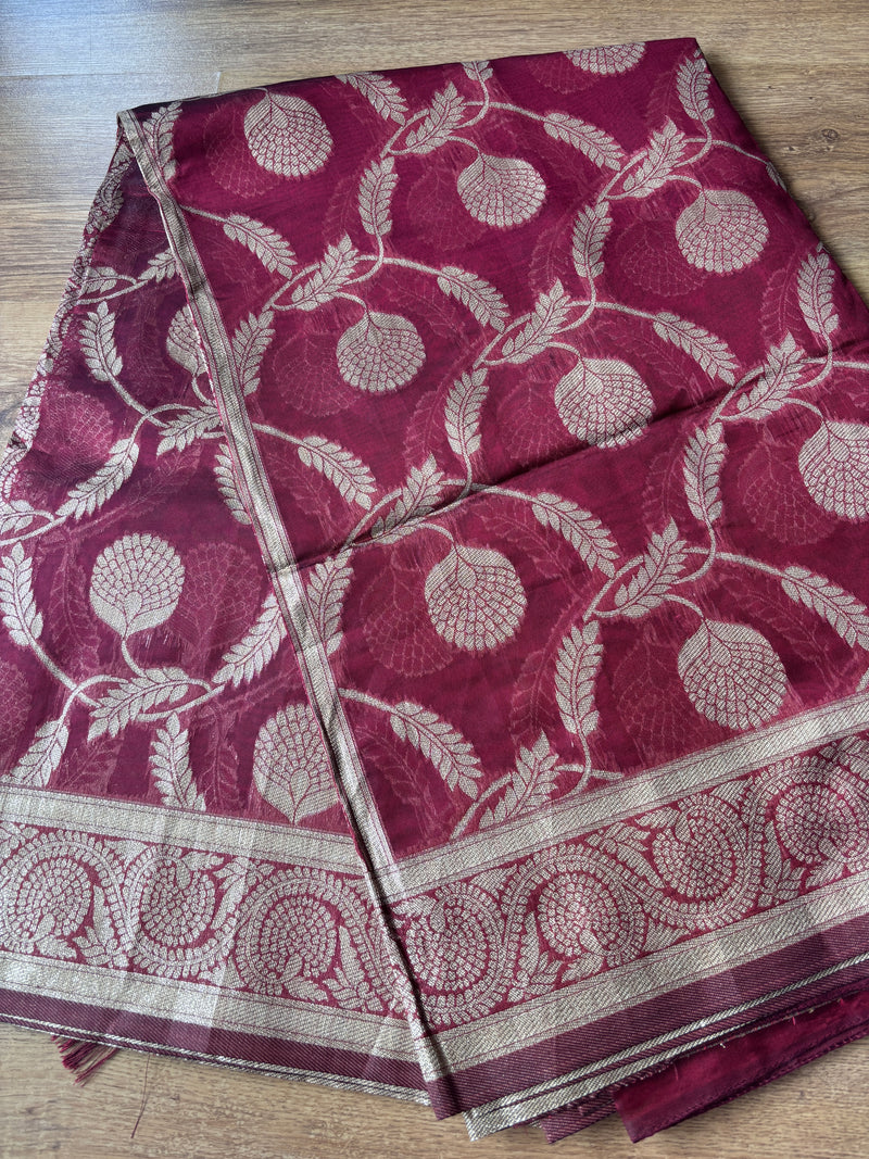 Maroon Organza Silk Saree