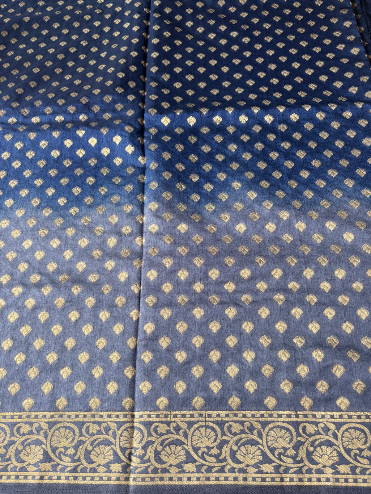 Dark Blue and Grey Silk Saree