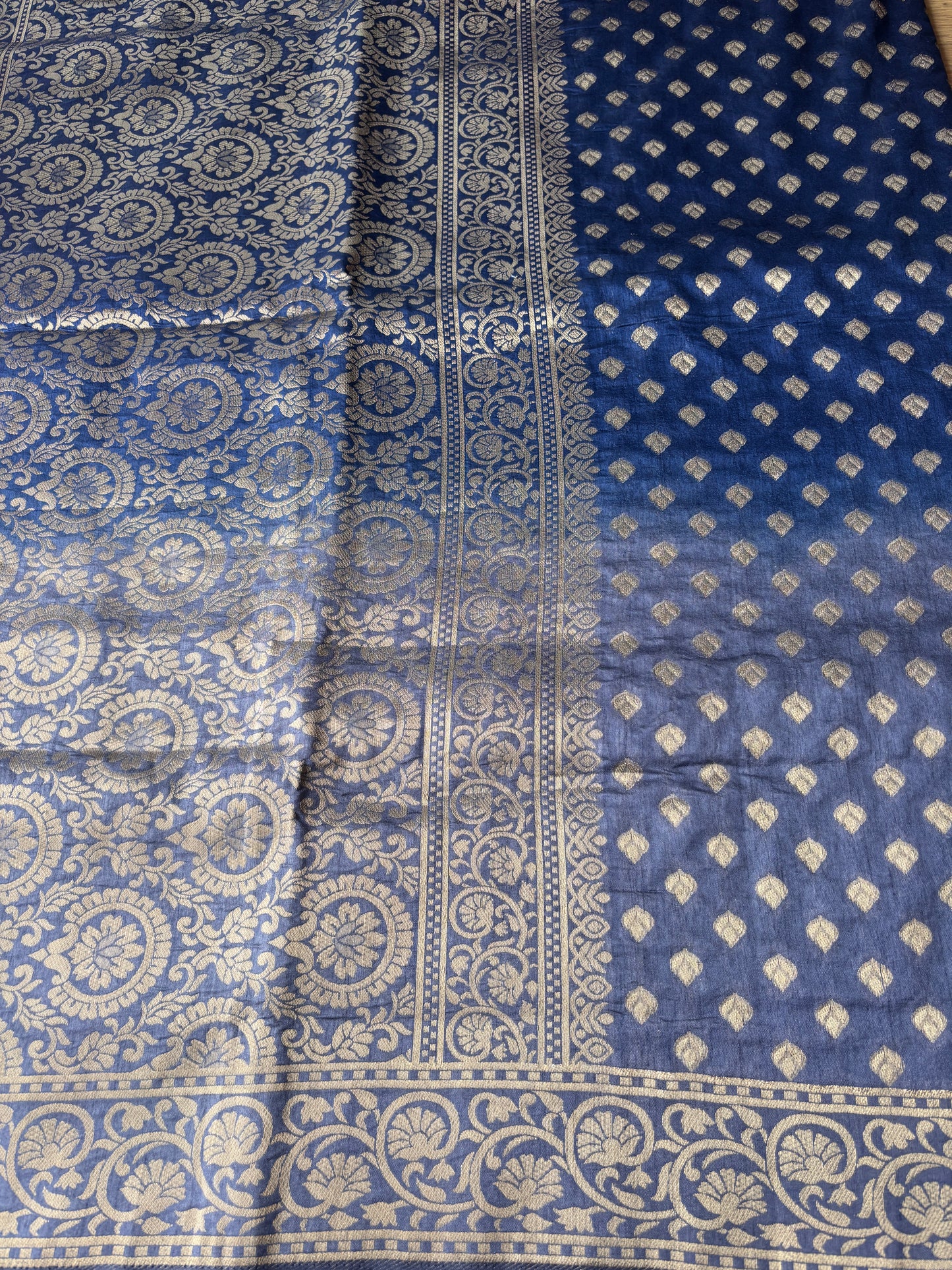 Dark Blue and Grey Silk Saree