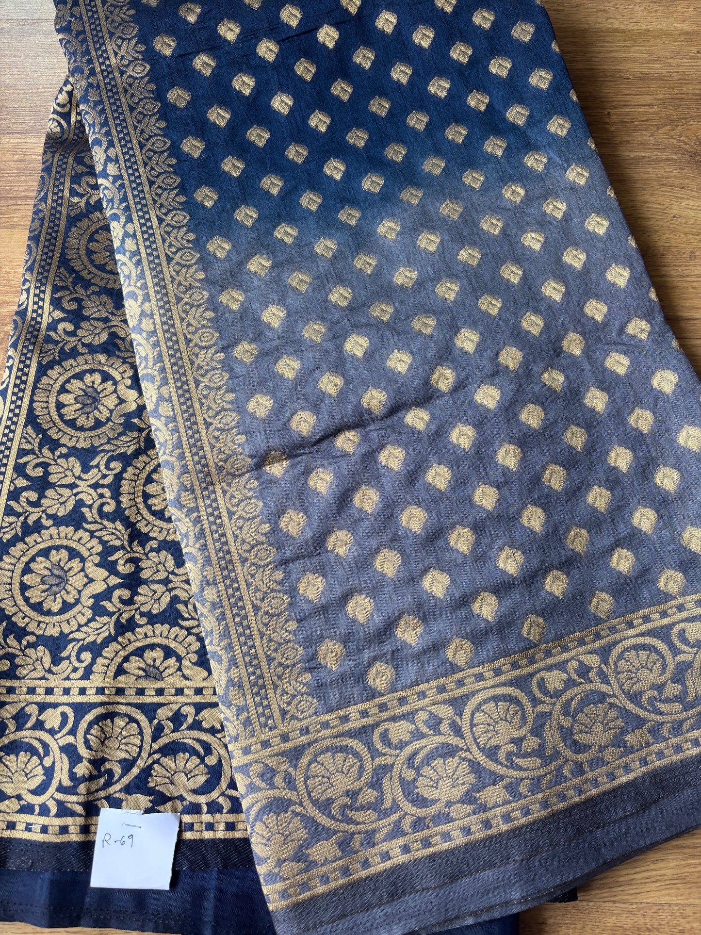 Dark Blue and Grey Silk Saree