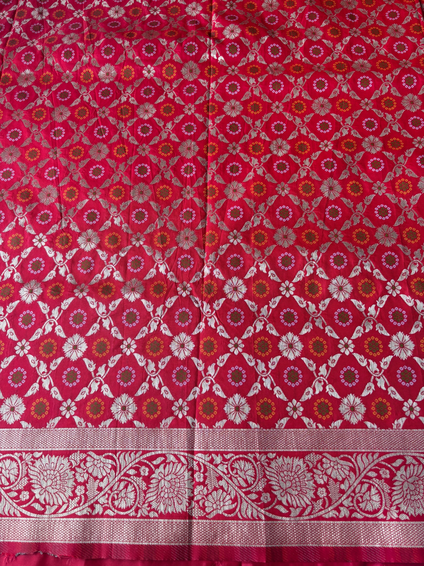 Maharani Red Banarasi Bandhini Silk Saree