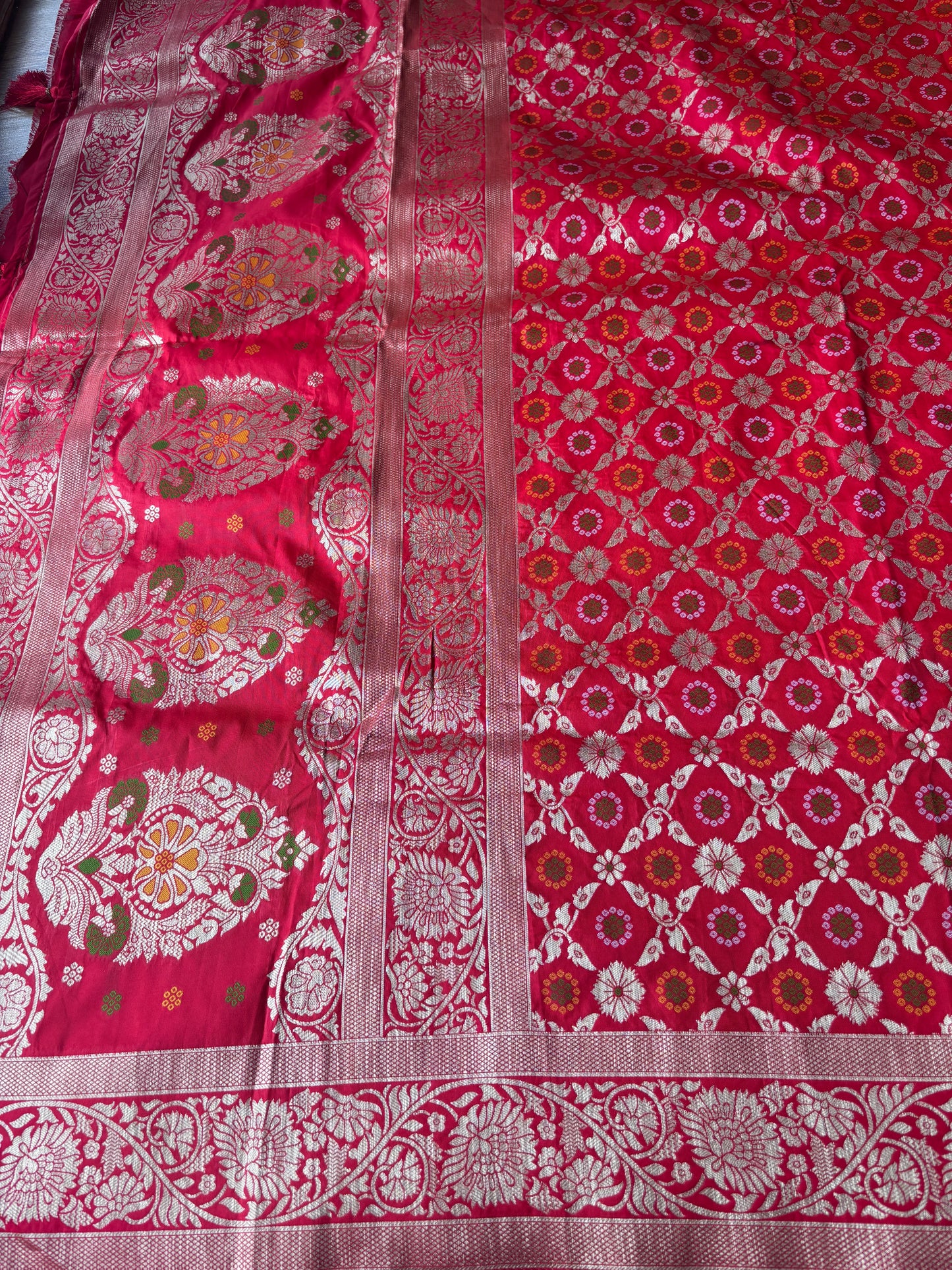 Maharani Red Banarasi Bandhini Silk Saree