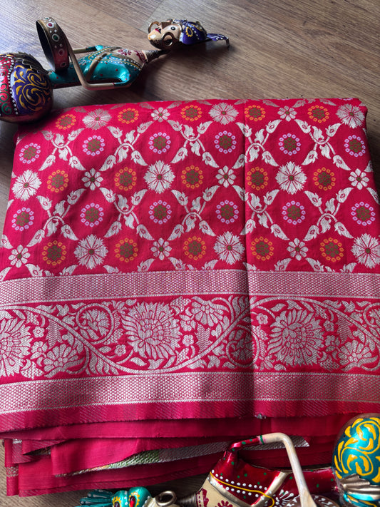 Maharani Red Banarasi Bandhini Silk Saree