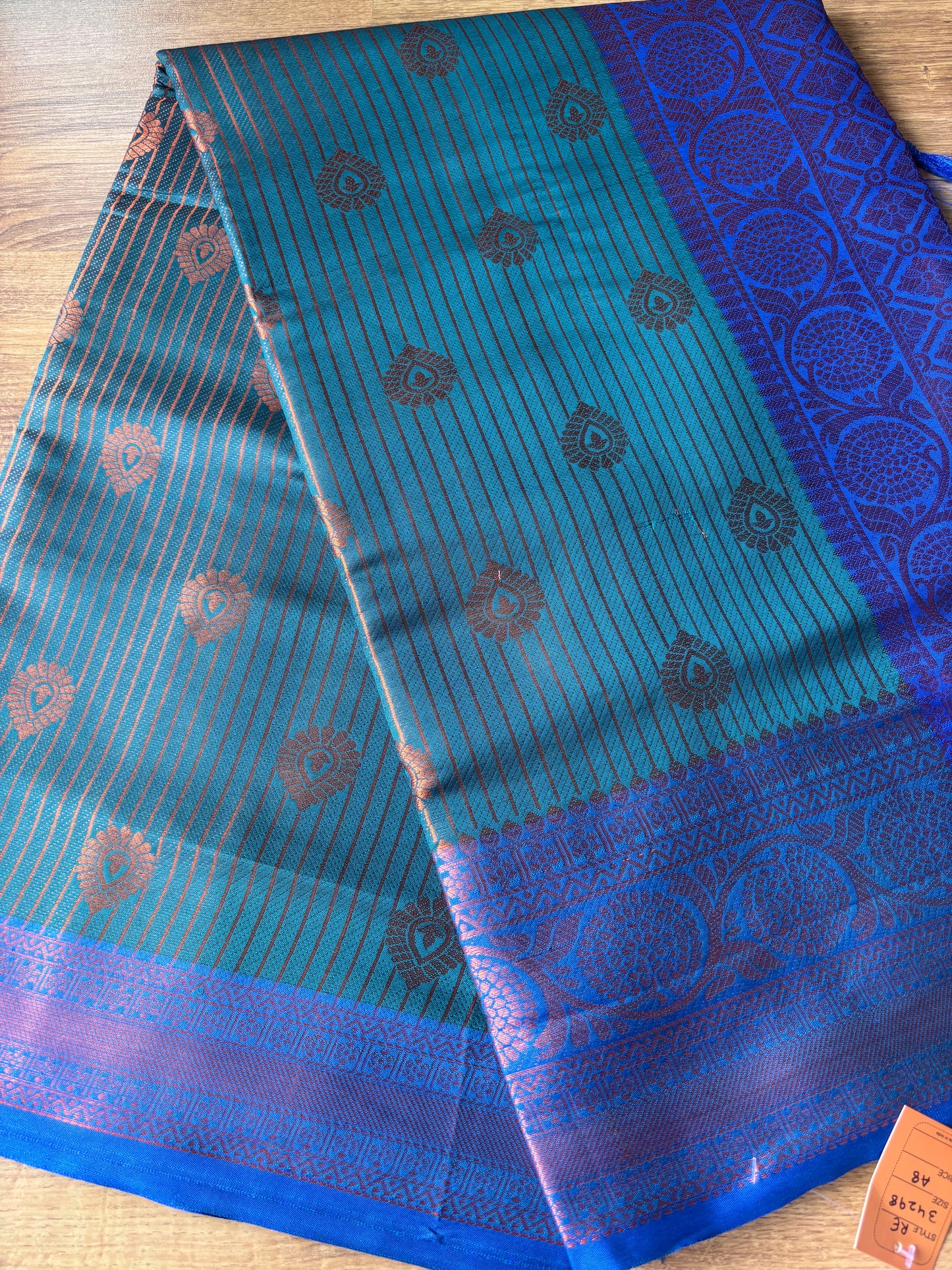 Green and Dark Blue Lining Silk Saree