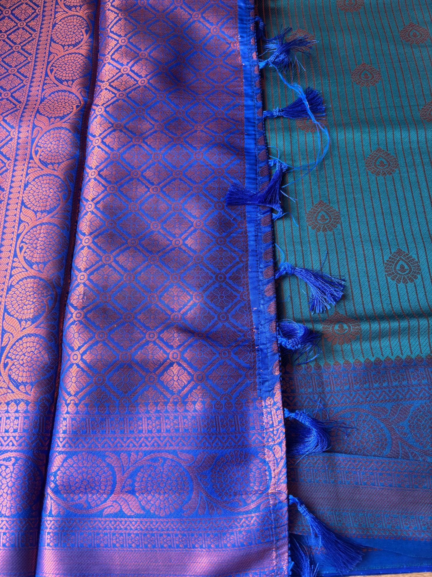 Green and Dark Blue Lining Silk Saree