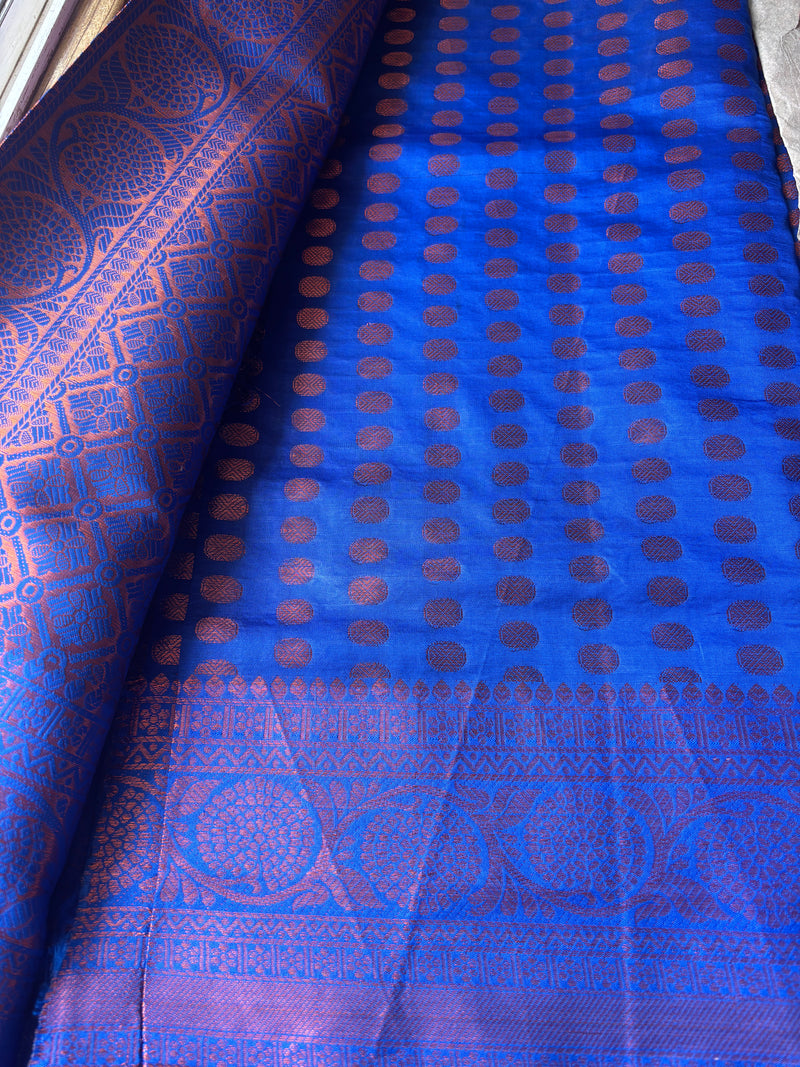 Green and Dark Blue Lining Silk Saree