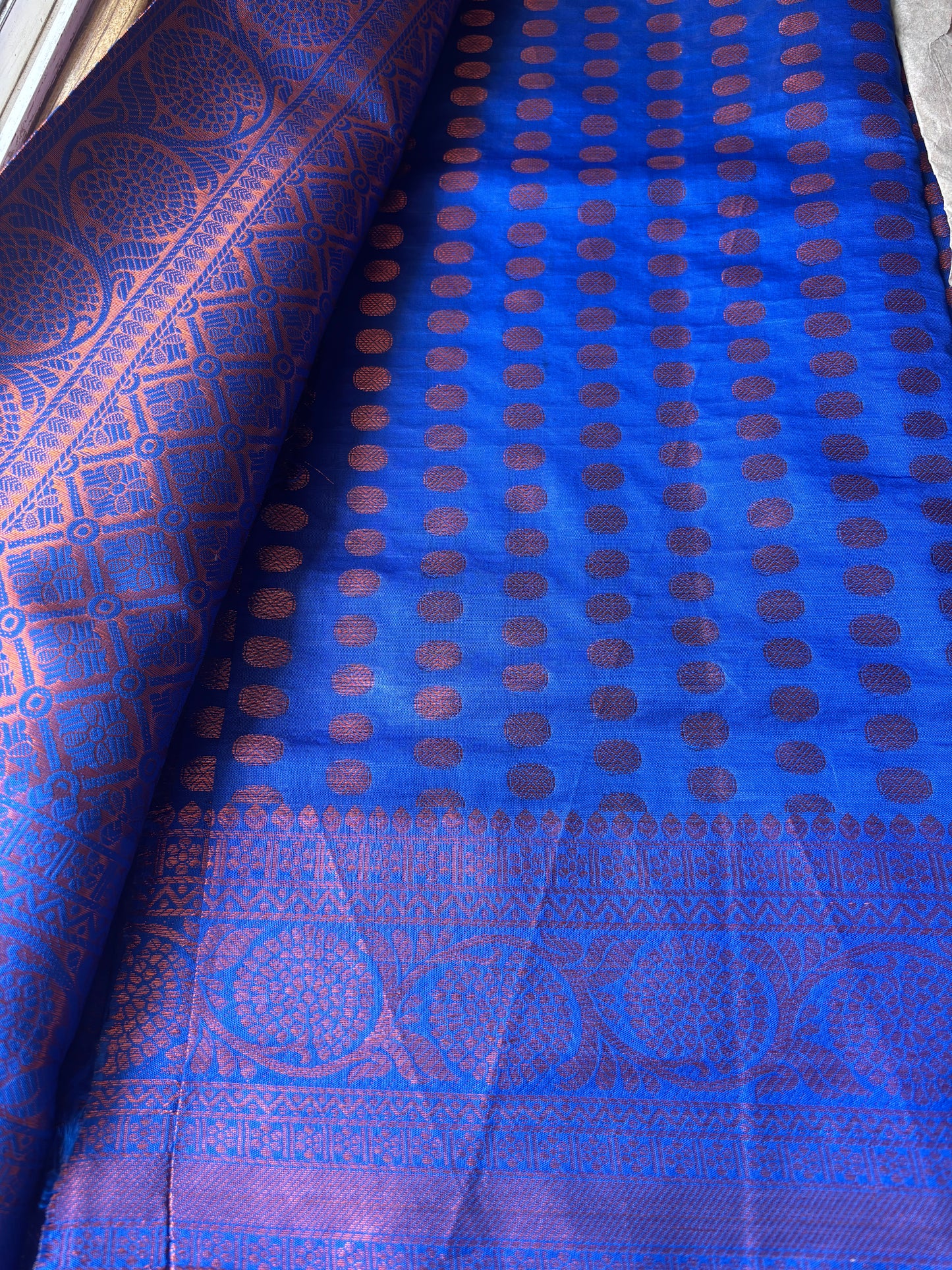 Green and Dark Blue Lining Silk Saree