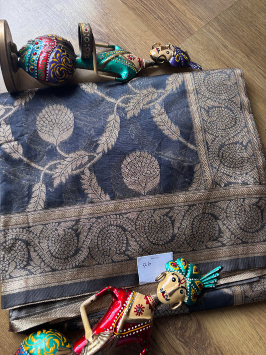Grey Organza Silk Saree