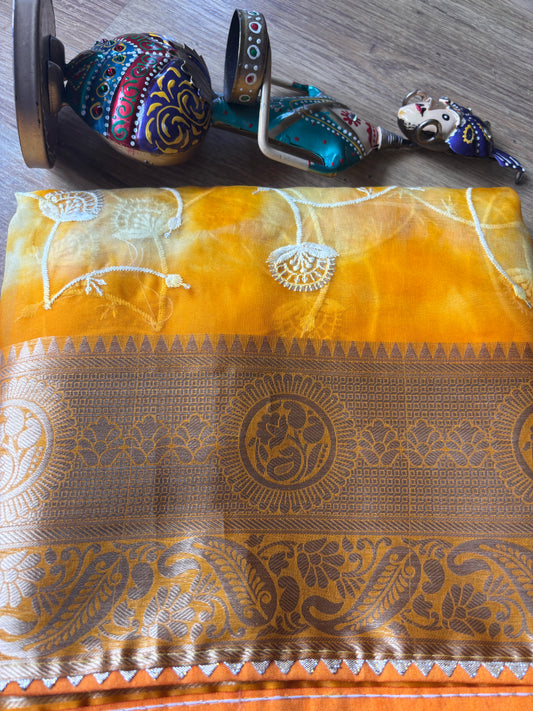 Yellow Organza Silk Saree