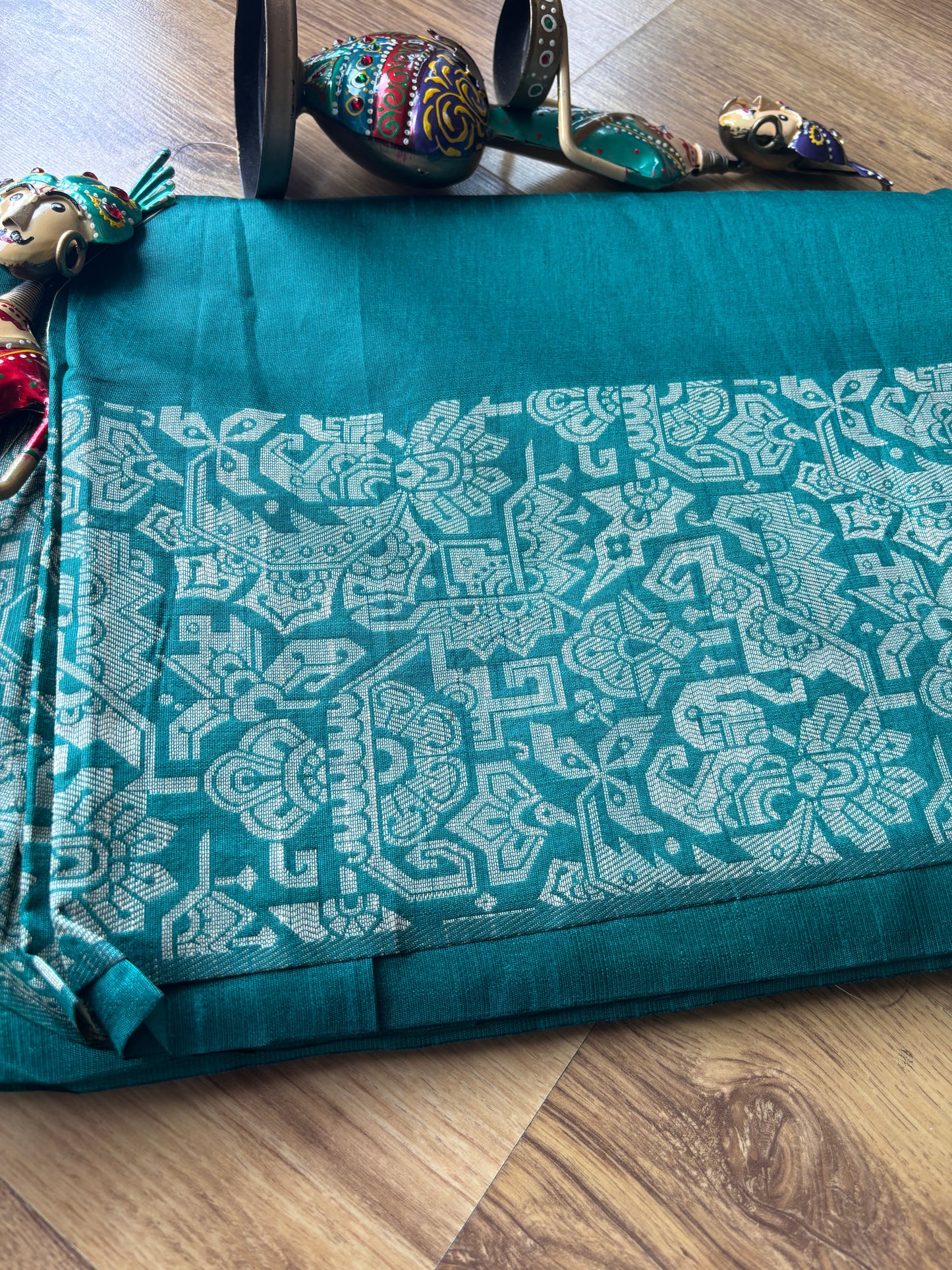 Dark Green Tussar Silk Saree