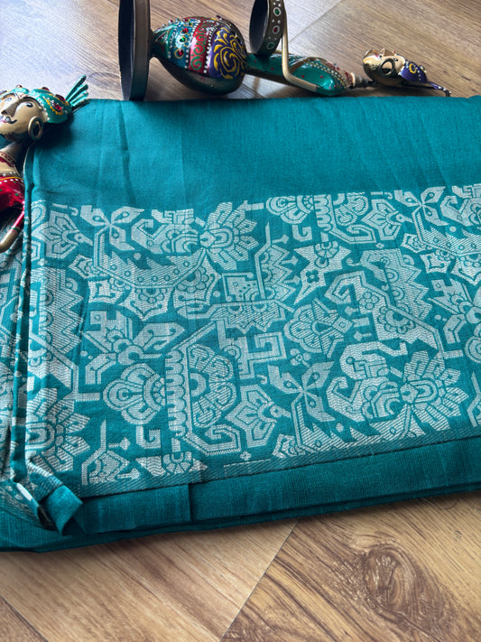 Dark Green Tussar Silk Saree