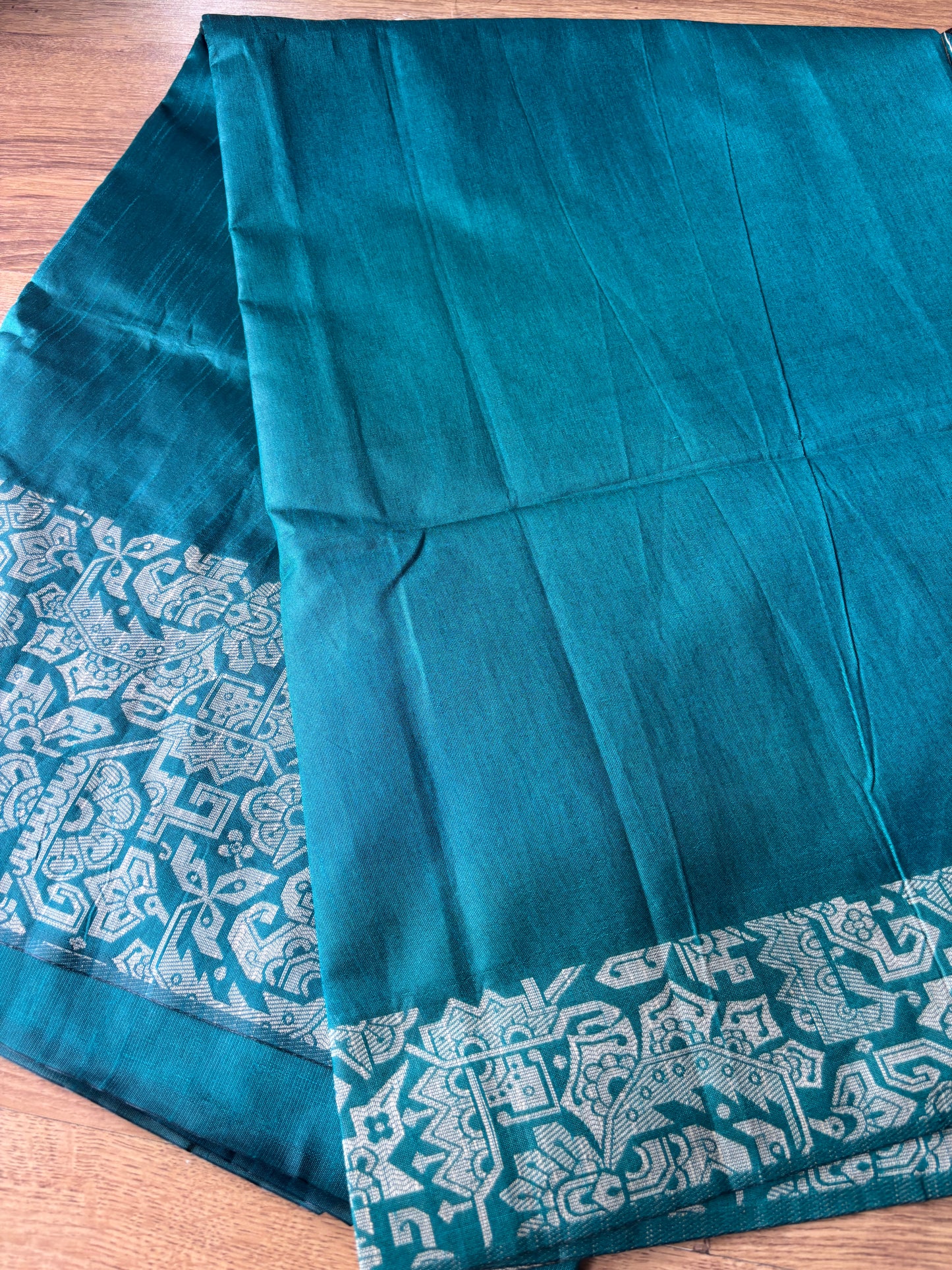 Dark Green Tussar Silk Saree