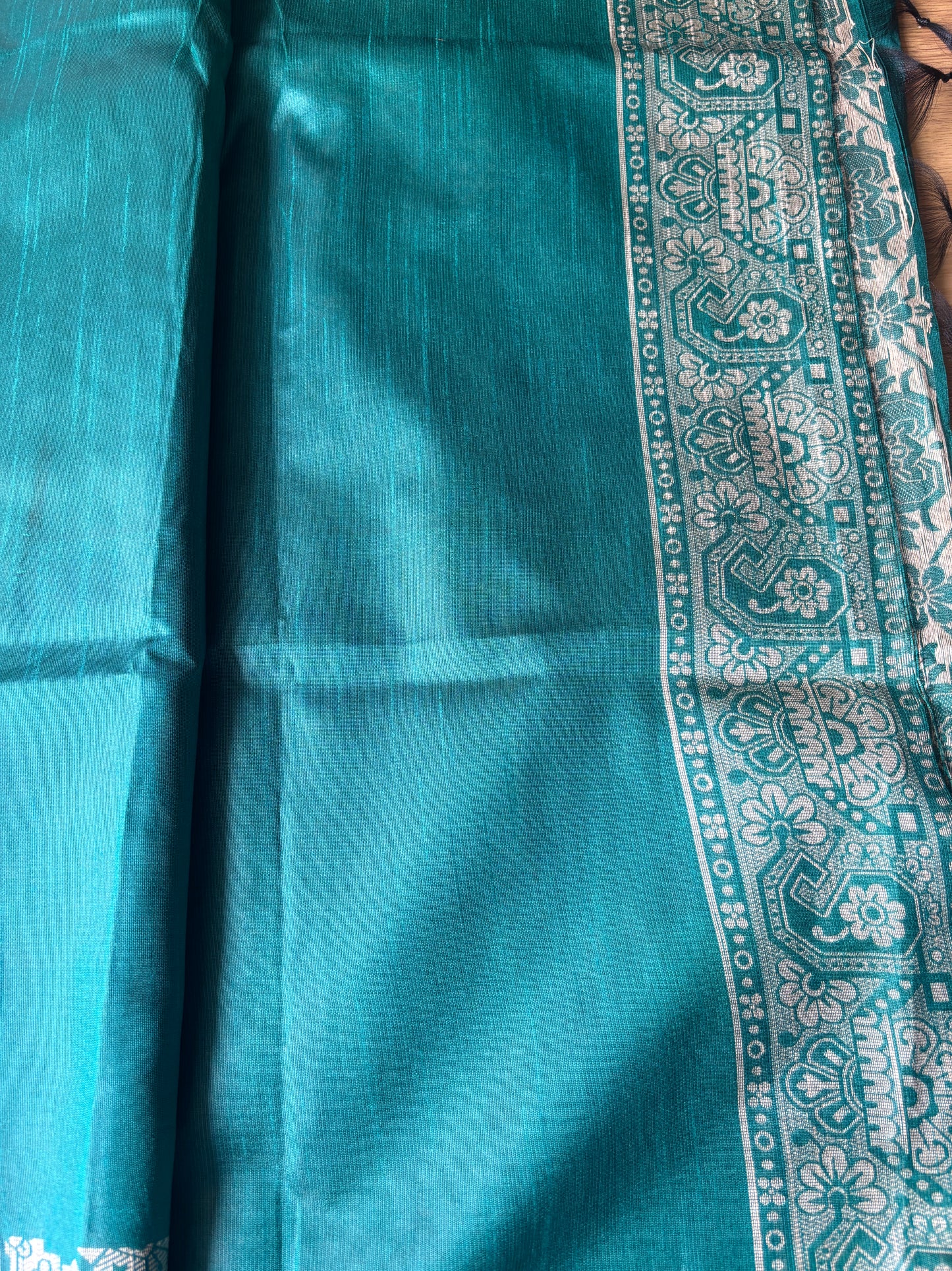 Dark Green Tussar Silk Saree