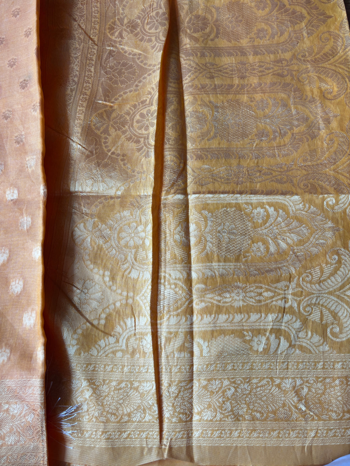 Yellow  Cotton Silk Saree