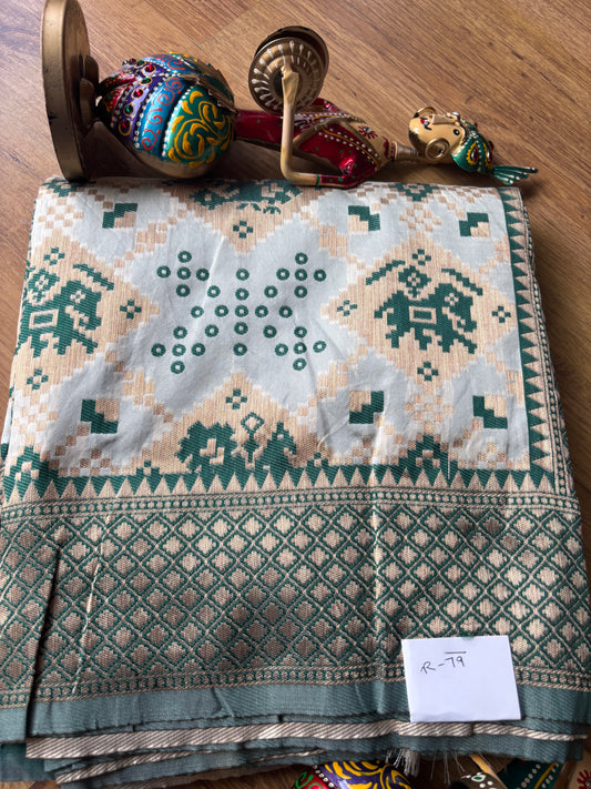 Green and White Cotton Silk Saree