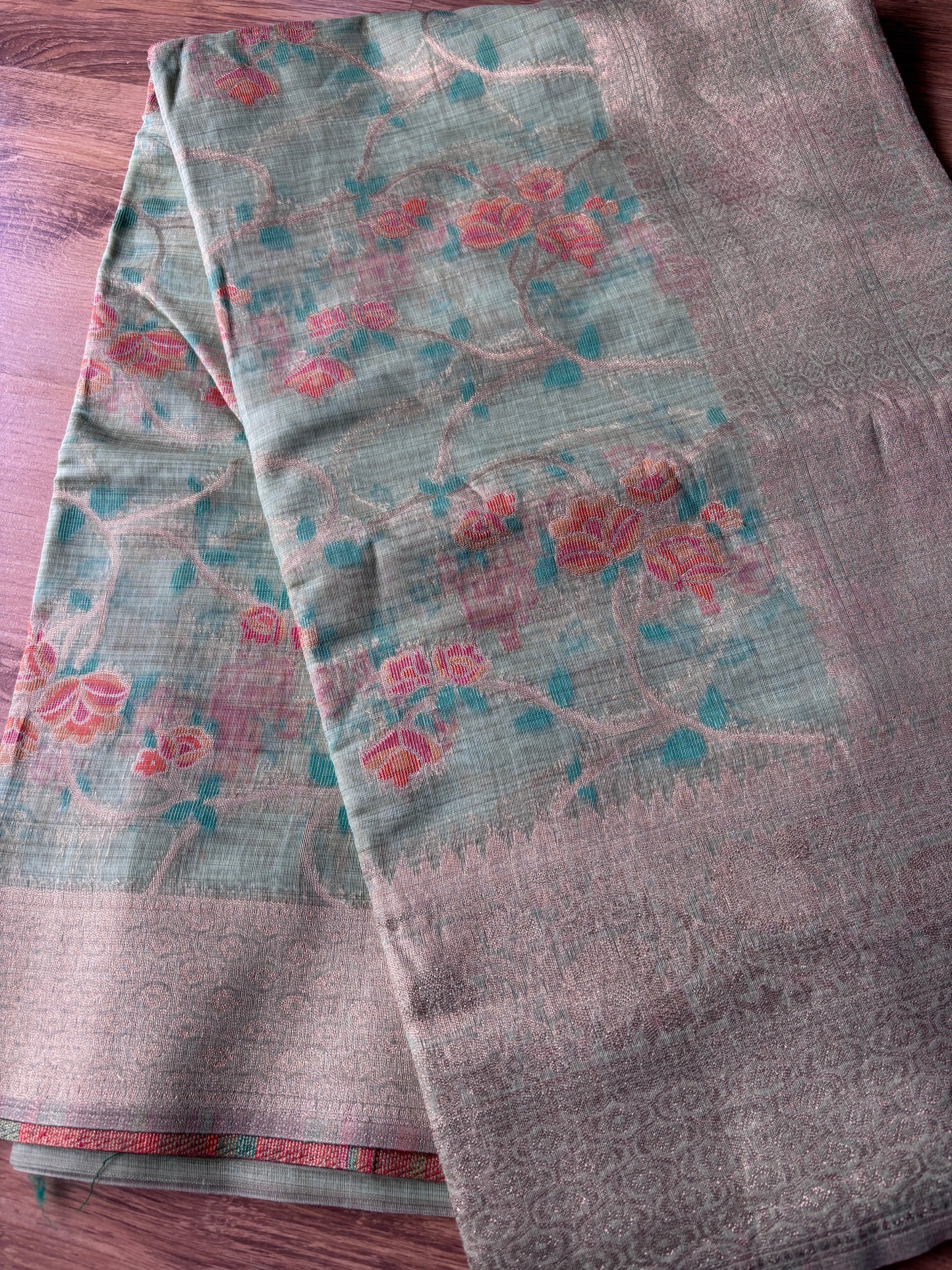 Pista Green Cotton Silk Saree(1030