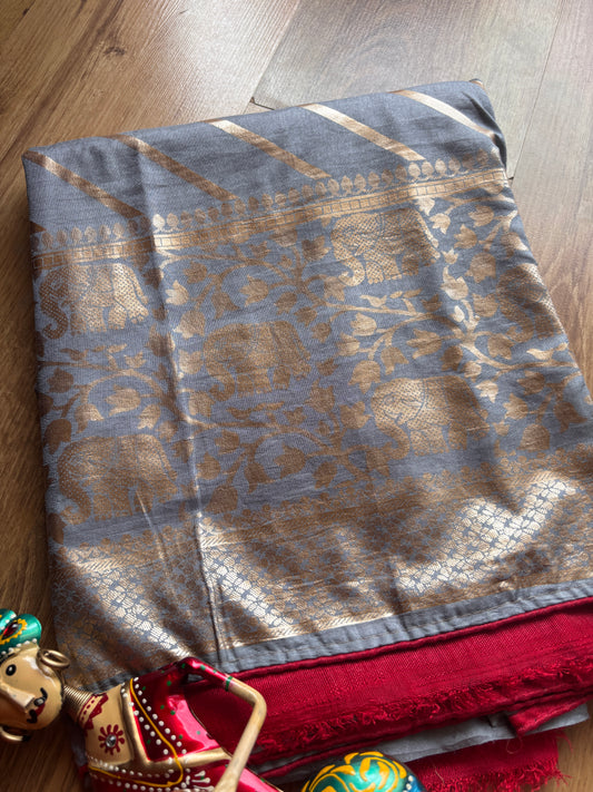Light Grey Lehariya(B) Dola Silk Saree