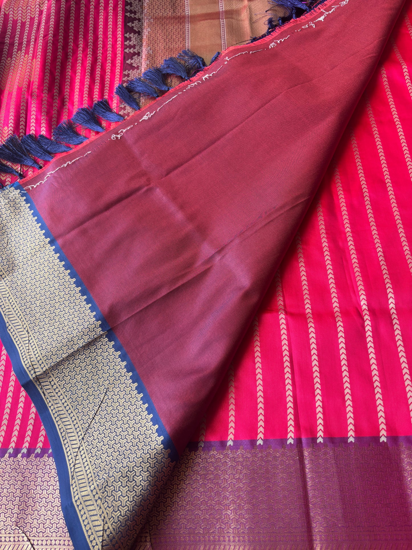 Rani Pink Straight Line Silk Saree