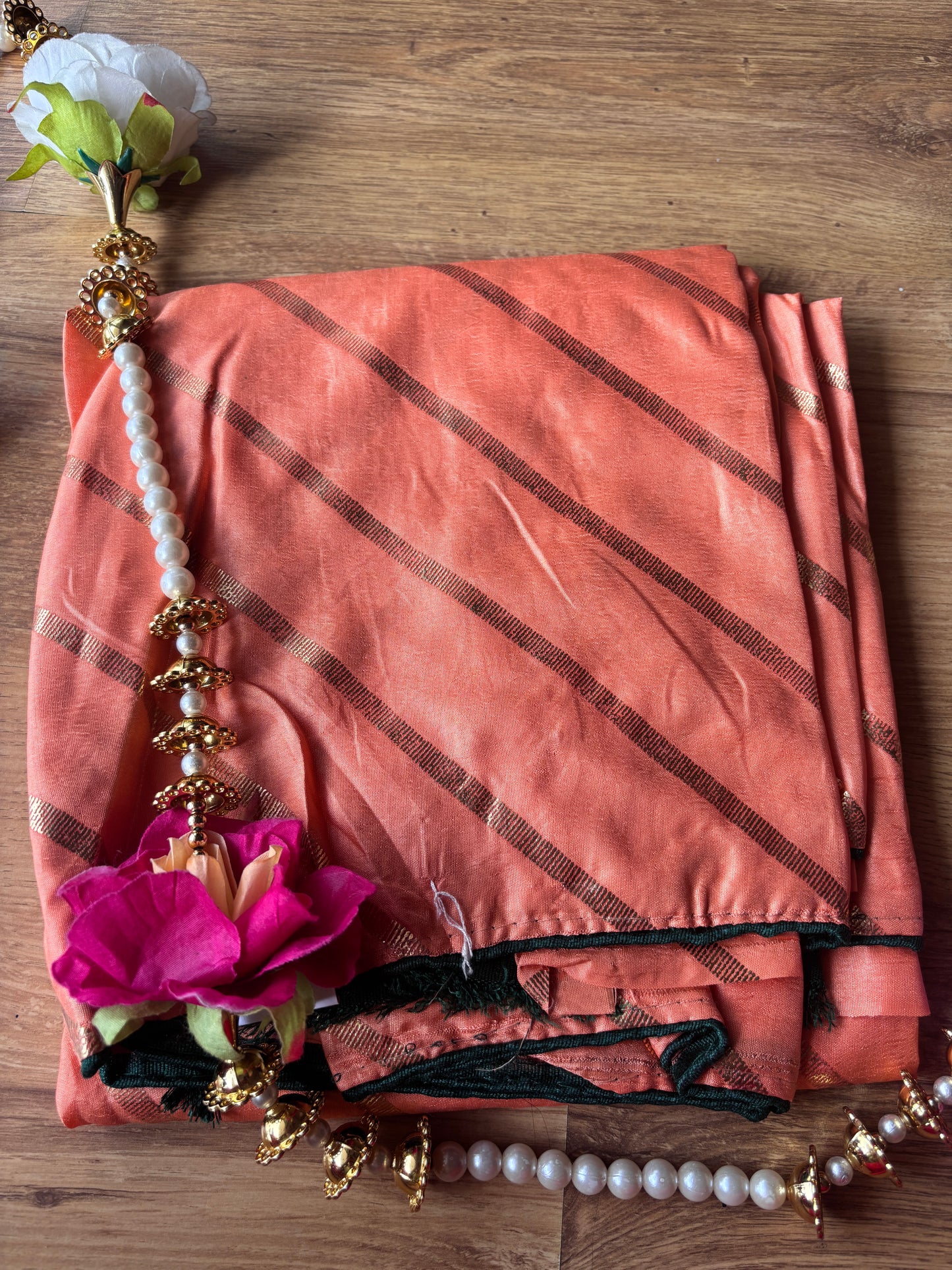 Light Orange Lehariya Dola Silk Saree