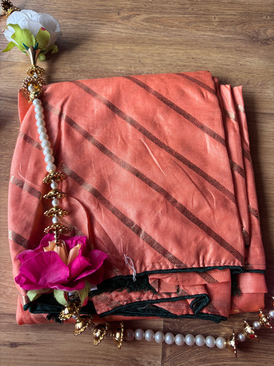 Light Orange Lehariya Dola Silk Saree