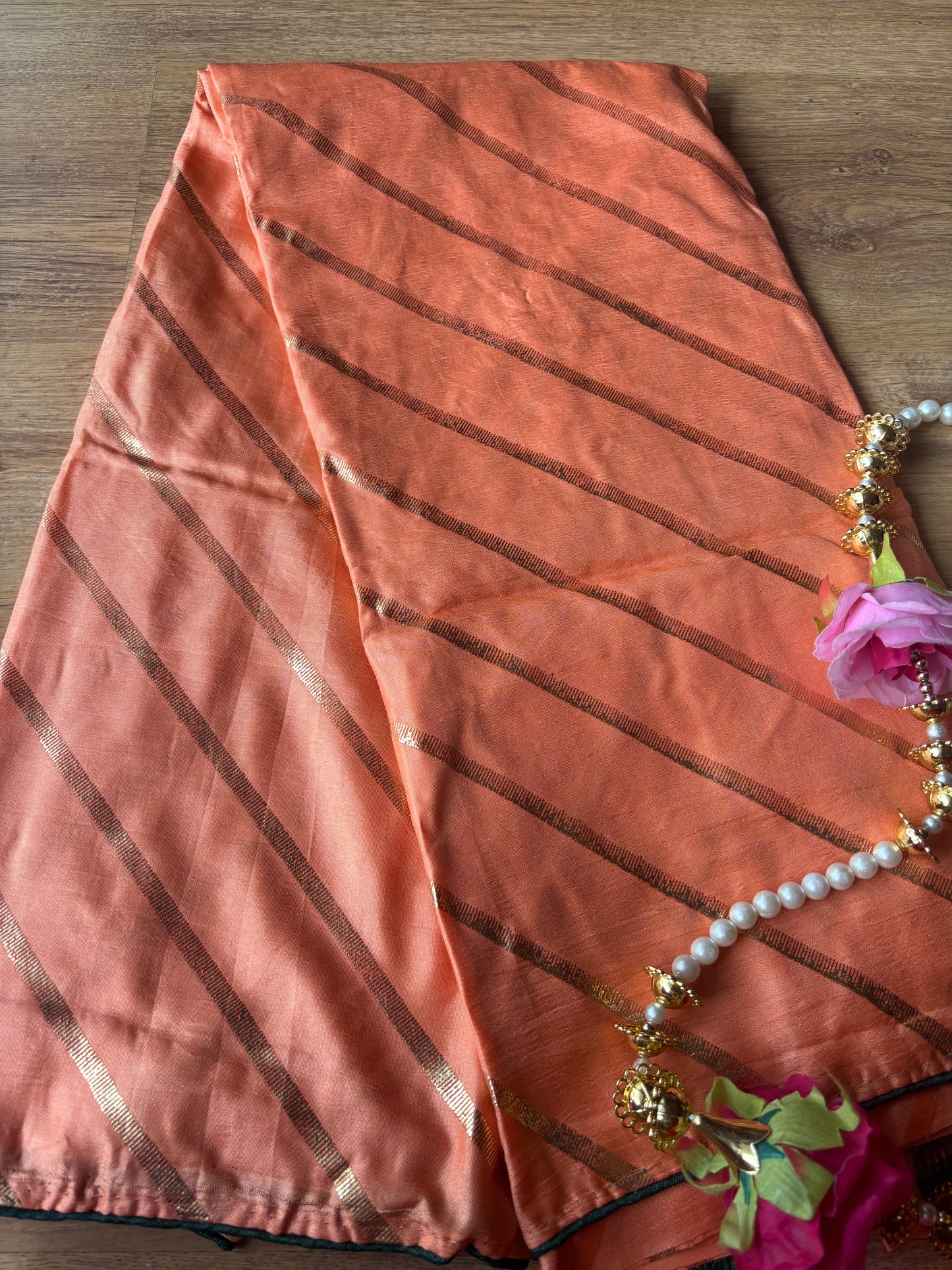Light Orange Lehariya Dola Silk Saree