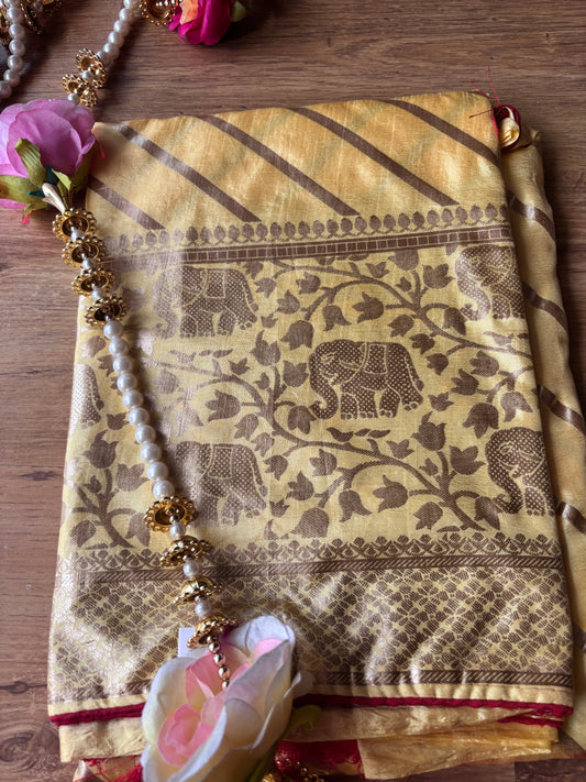 Light Yellow Lehariya (B) Dola Silk Saree