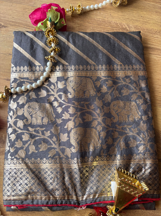 Dark Grey Lehariya(B) Dola Silk Saree
