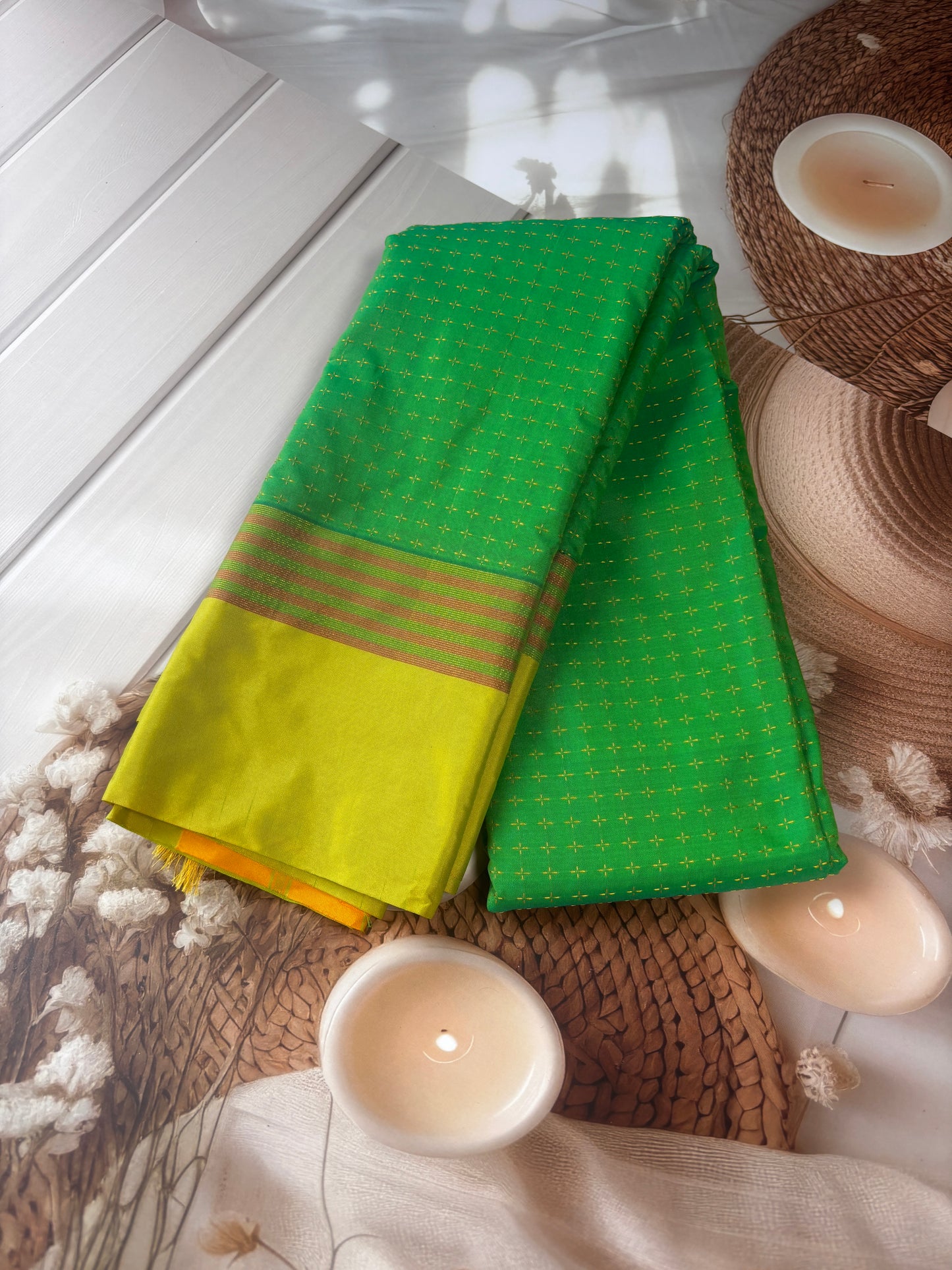 Vrindaa – Green & Yellow Soft Silk Saree